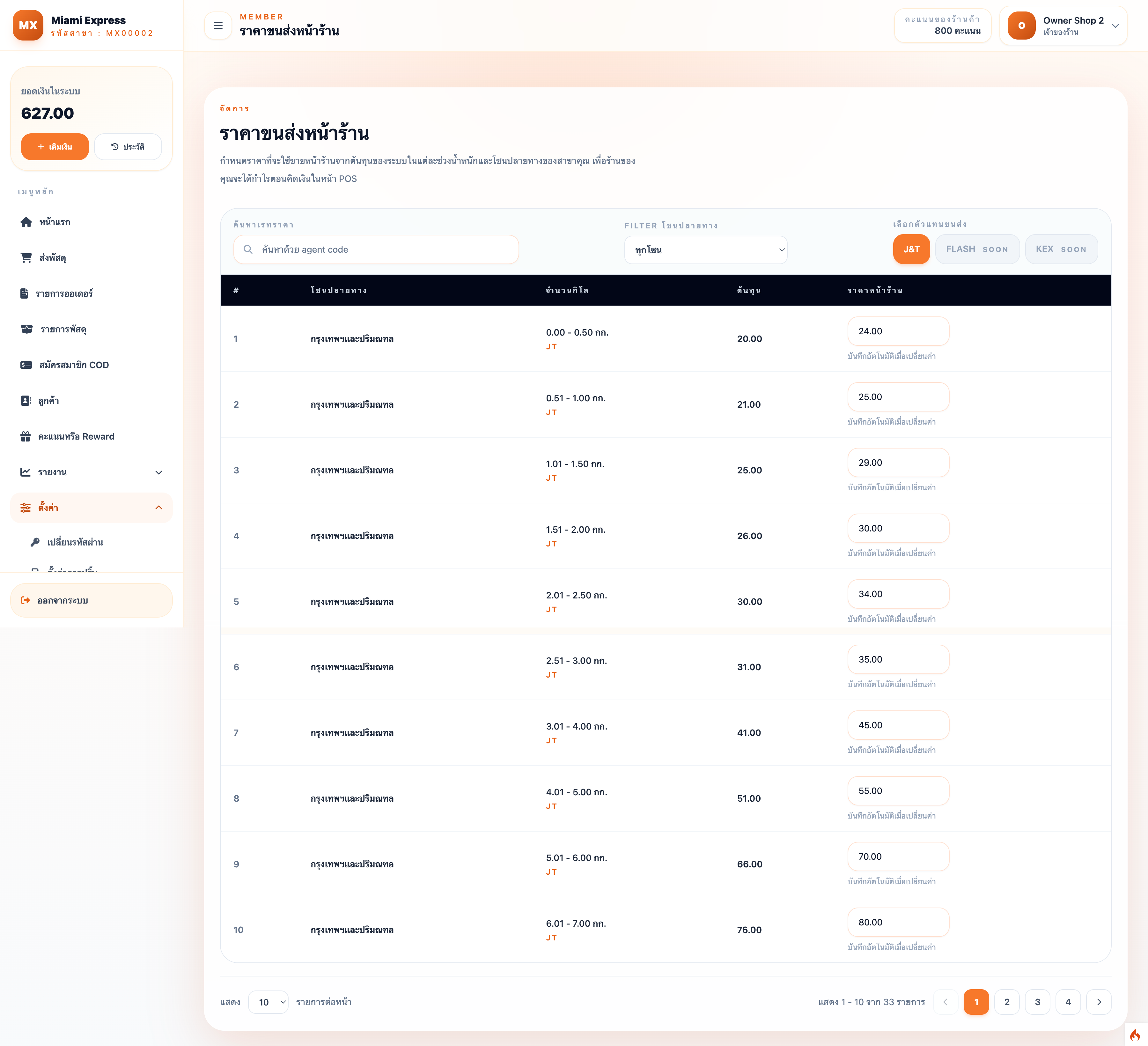 ระบบบริหารร้านรับส่งพัสดุหลายสาขา พร้อม POS และ Backoffice